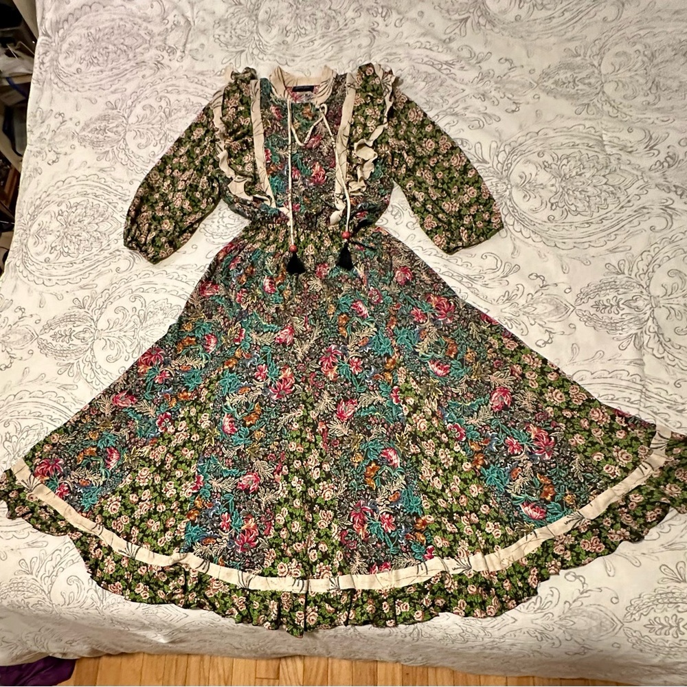 Diane Freis Vintage Wool Blend Floral Long Sleeve Dress